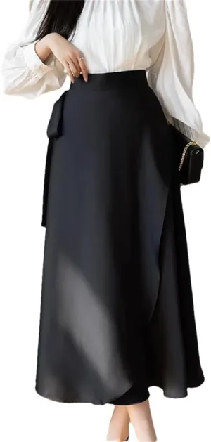Women Summer Asymmetric Satin Skirt with Lace High Waist Elegant Long One Piece Skirts