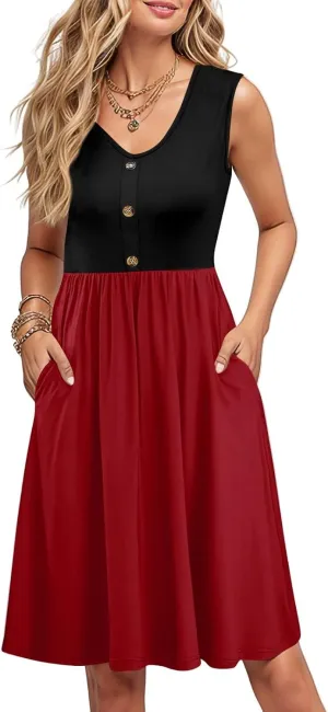Women Summer Dresses 2025 Beach Vacation Tank Dress Casual Loose Swing Button Down Sleeveless Midi Sundress with Pockets