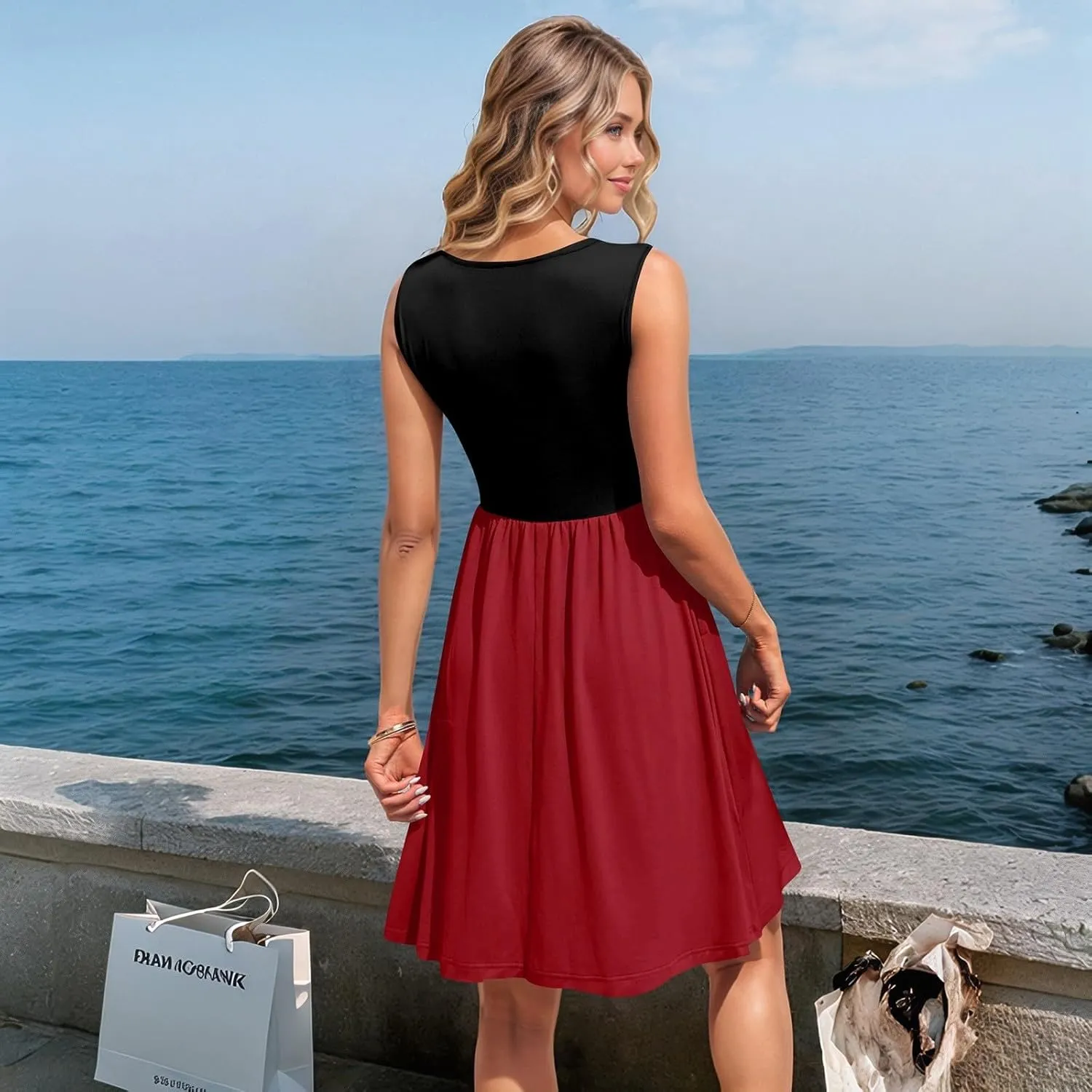 Women Summer Dresses 2025 Beach Vacation Tank Dress Casual Loose Swing Button Down Sleeveless Midi Sundress with Pockets