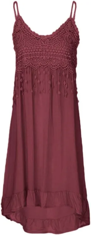 Women Summer Halter Dresses Embroidered Eyelet Floral Printed Tassel Midi Dress Plain Ruffle Hem Cute Sundress