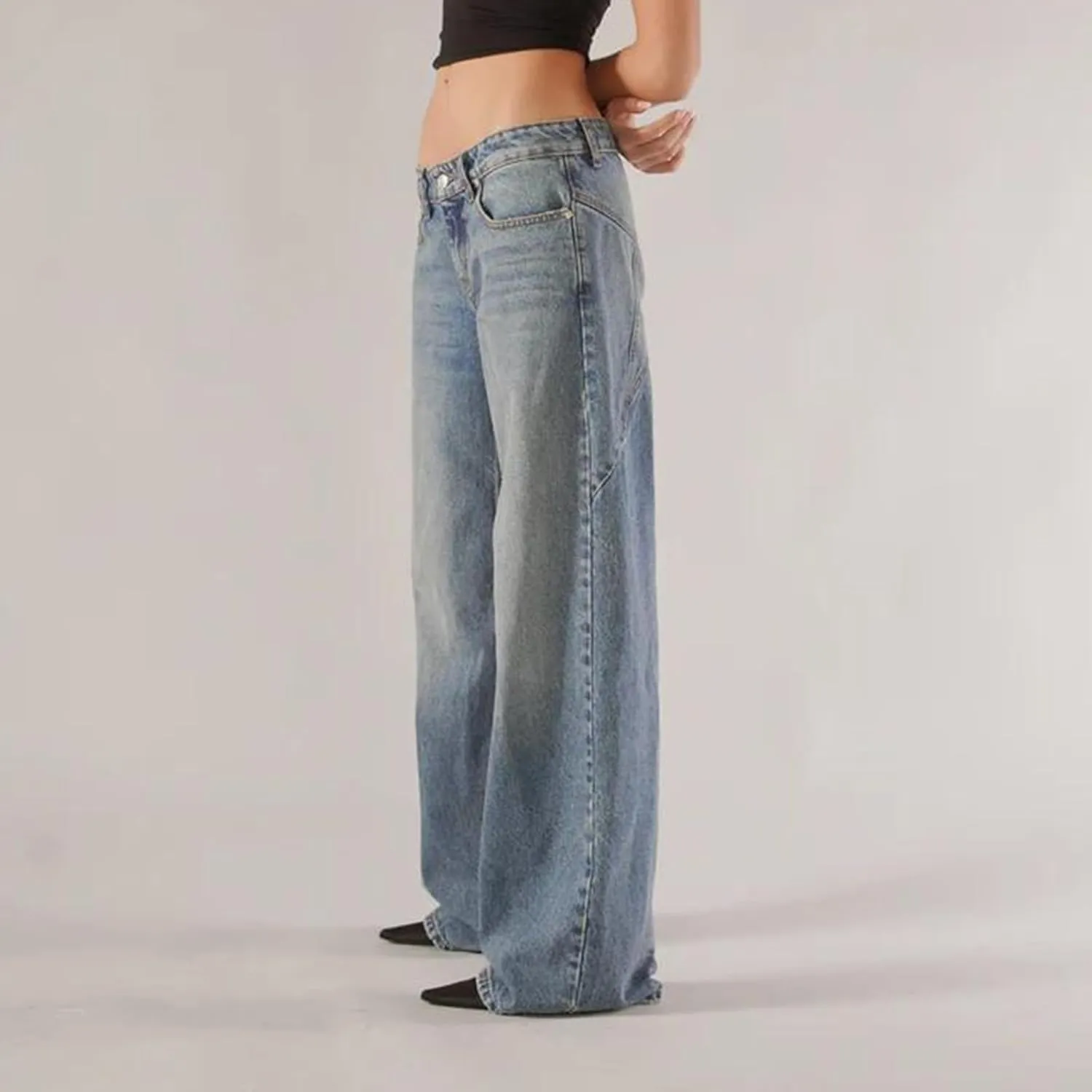 Women Y2K Baggy Low Rise Jeans Straight Wide Leg Boyfriend Trousers Street Trendy Stretch Long Denim Pants