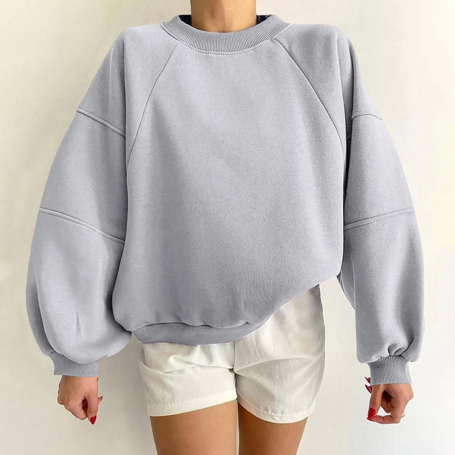 Women Y2k Pullover Teen Girls Oversized Crewneck Sweatshirt Casual Cropped Fleece Long Sleeve Lightweight Loose Tops