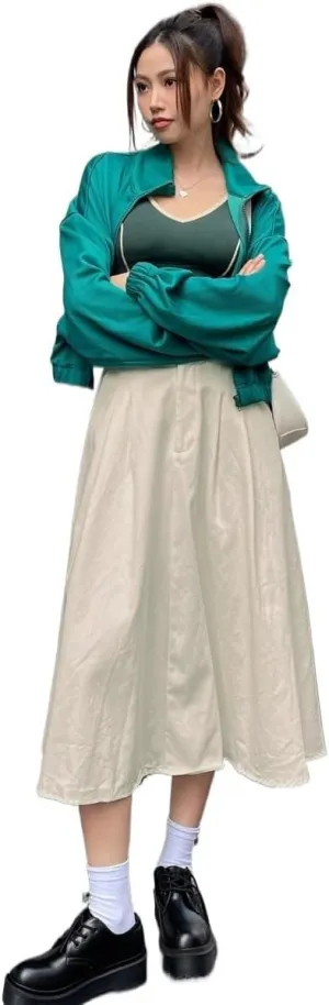 Women's 2025 Casual Maxi Long Skirts Solid Color Button Front Midi Skirt