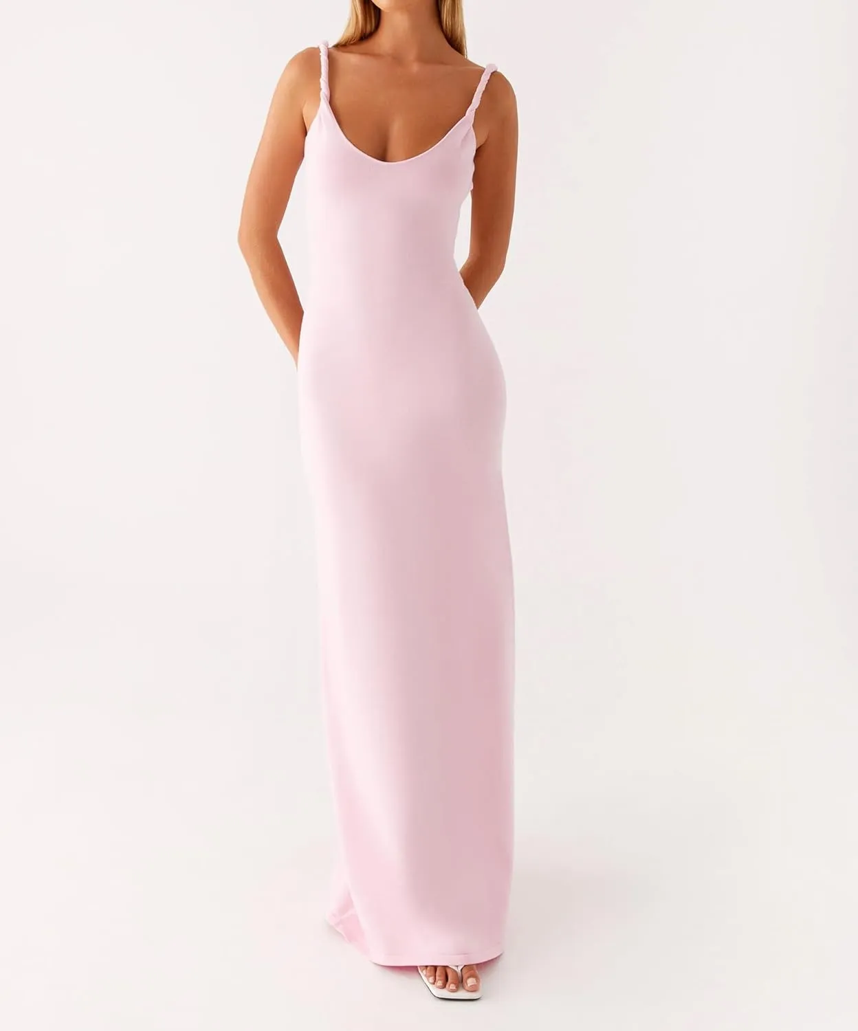 Women's 2025 Summer Maxi Dress Spaghetti Strap Slip Bodycon Dress Scoop Neck Cocktail Party Long Dresses