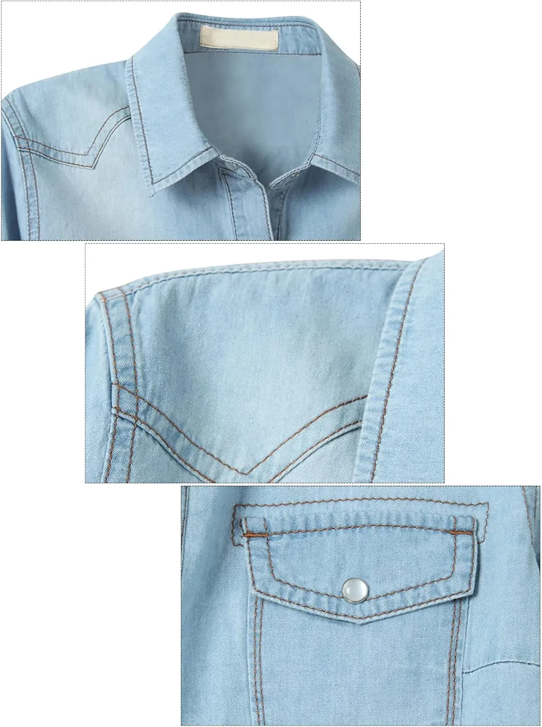 Women's 3/4 Sleeve Front Tie Shirt Denim Shirt Crop Cardigan Jean Crop Top Chambray Knot Shirt