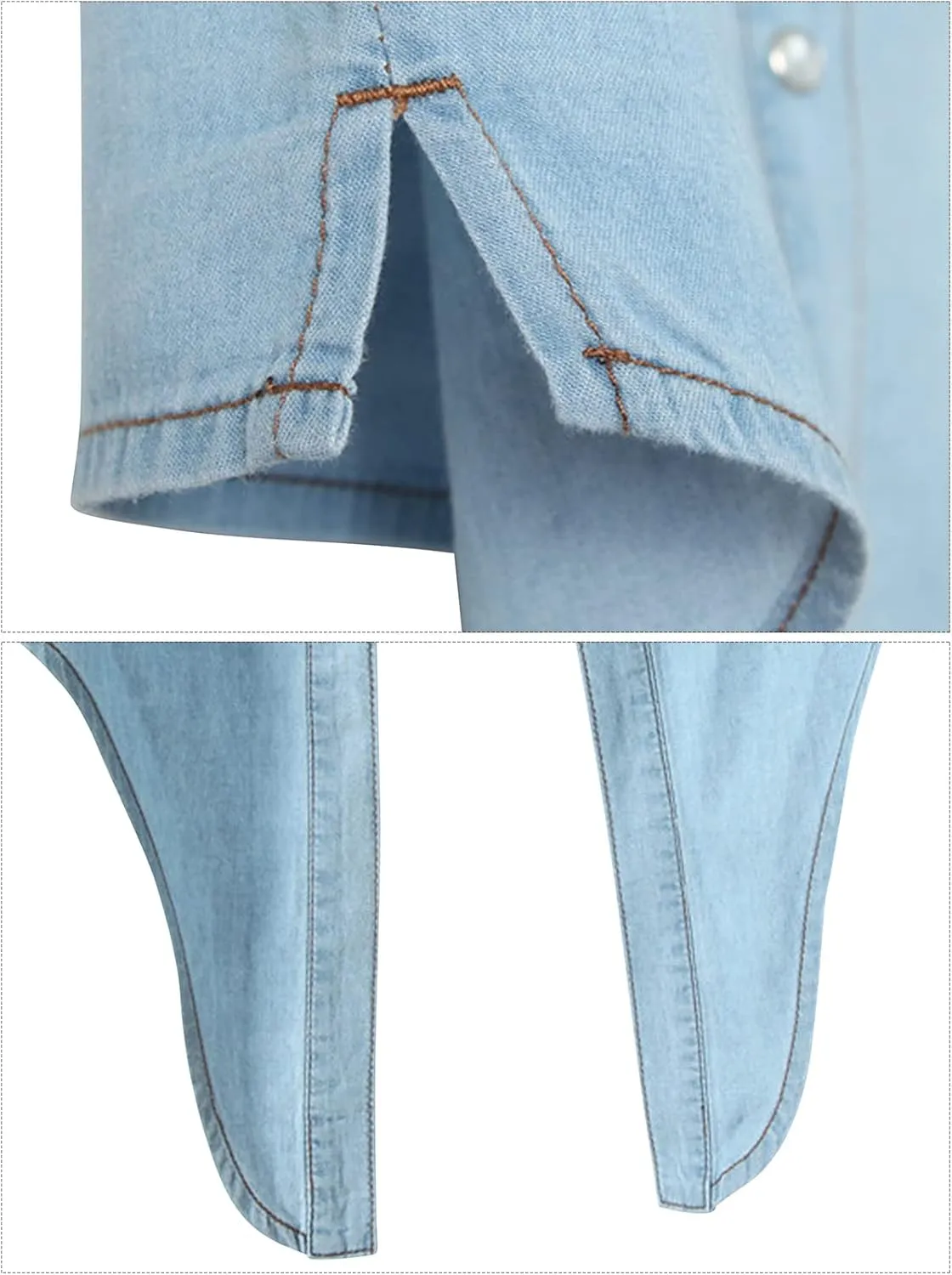 Women's 3/4 Sleeve Front Tie Shirt Denim Shirt Crop Cardigan Jean Crop Top Chambray Knot Shirt