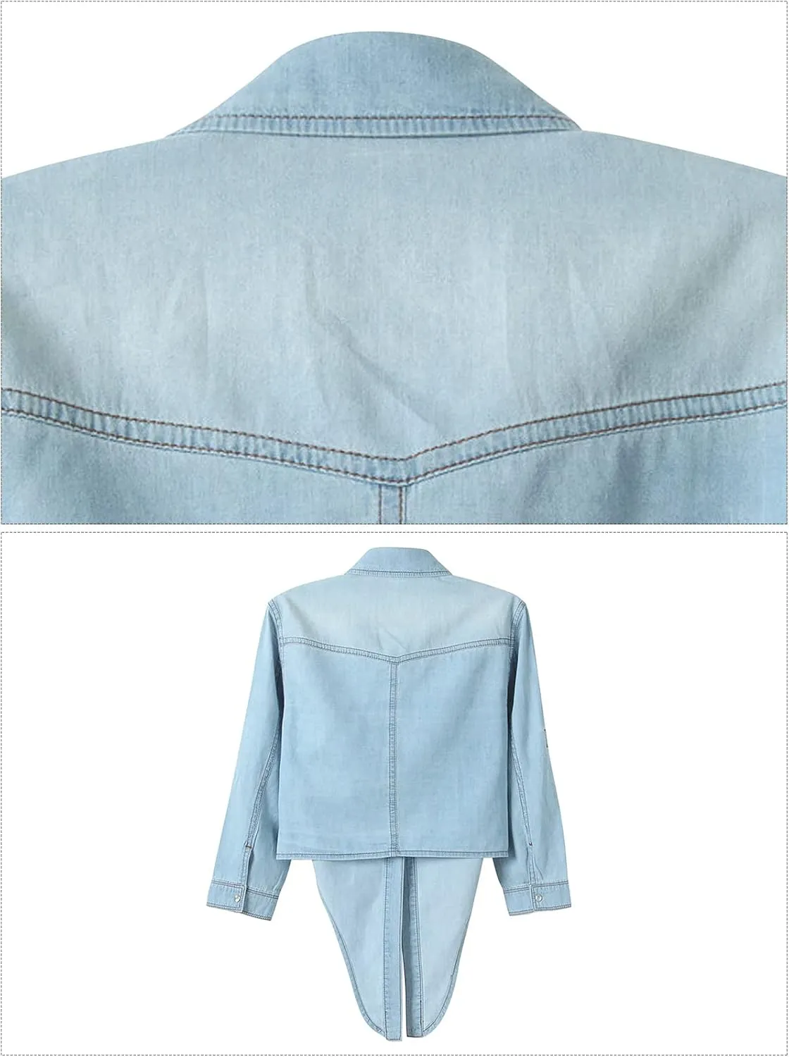 Women's 3/4 Sleeve Front Tie Shirt Denim Shirt Crop Cardigan Jean Crop Top Chambray Knot Shirt