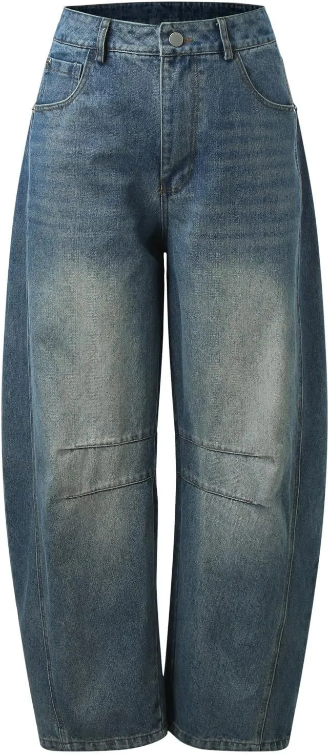 Women's Baggy Denim Pants High Waisted Y2K Wide Leg Oversized Plus Size Boyfriend Cargo Jeans Streetwear Trouser