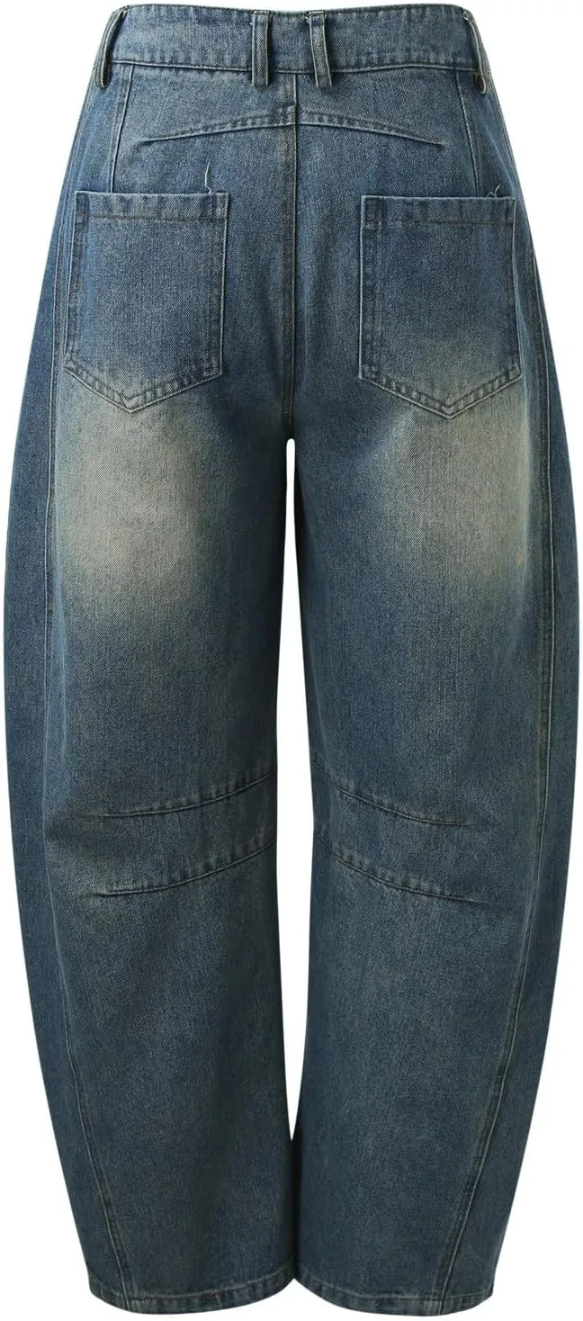 Women's Baggy Denim Pants High Waisted Y2K Wide Leg Oversized Plus Size Boyfriend Cargo Jeans Streetwear Trouser