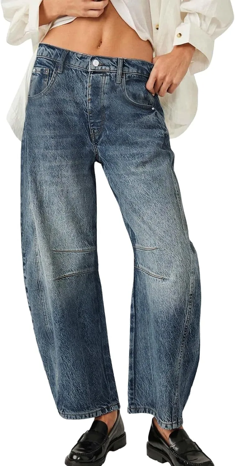 Women's Baggy Denim Pants High Waisted Y2K Wide Leg Oversized Plus Size Boyfriend Cargo Jeans Streetwear Trouser