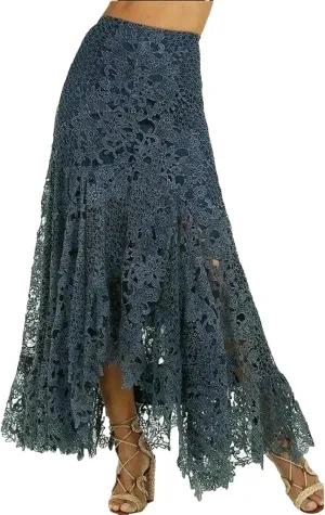 Women's Boho Lace Maxi Skirt, Asymmetric Hem Hollow Out Beach Resort Skirt