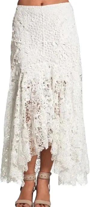 Women's Boho Lace Maxi Skirt, Asymmetric Hem Hollow Out Beach Resort Skirt