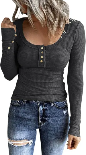 Womens Button Down Hoodies 2024 Long Sleeve Pullover Tops Lightweight Solid Crewneck Sweatshirts Slim Fit Fall Outfits