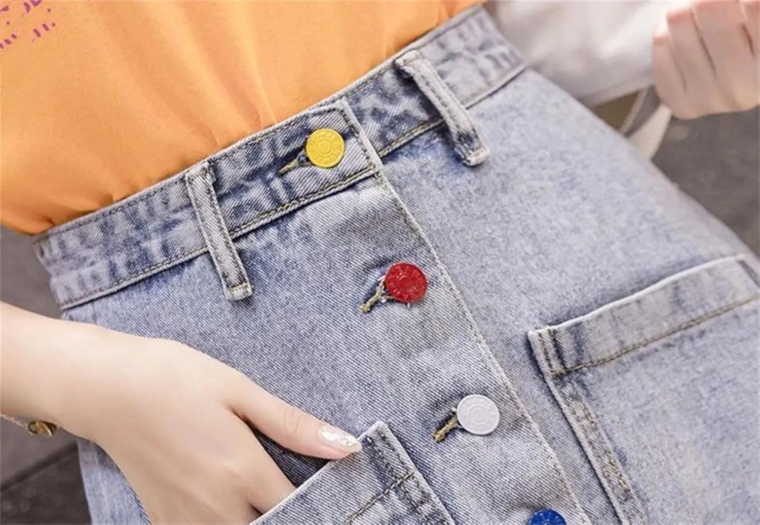 Women's Button Front Placket Jeans Skirts Summer Streetwear Denim Skirt with Pocket