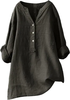 Womens Button Up Shirt Plain Short Sleeve Cotton Linen Summer Casual Trendy Blouses Top Loose Fit Tee Shirt