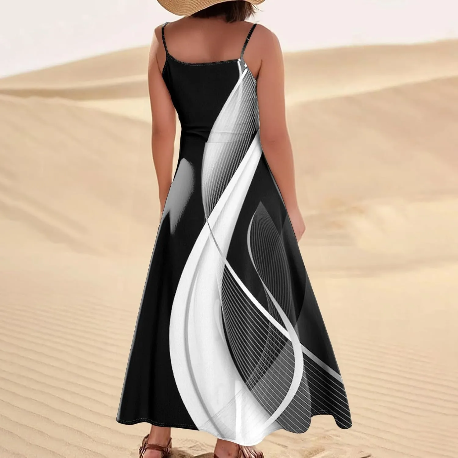Women's Casual Dresses Adult Floral Printed Loose Sleeveless with Pockets Spaghetti Strap Dresses