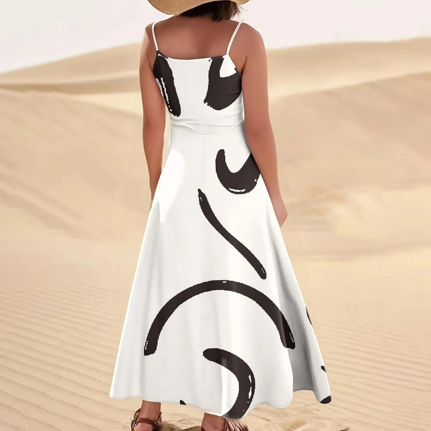 Women's Casual Dresses Adult Floral Printed Loose Sleeveless with Pockets Spaghetti Strap Dresses