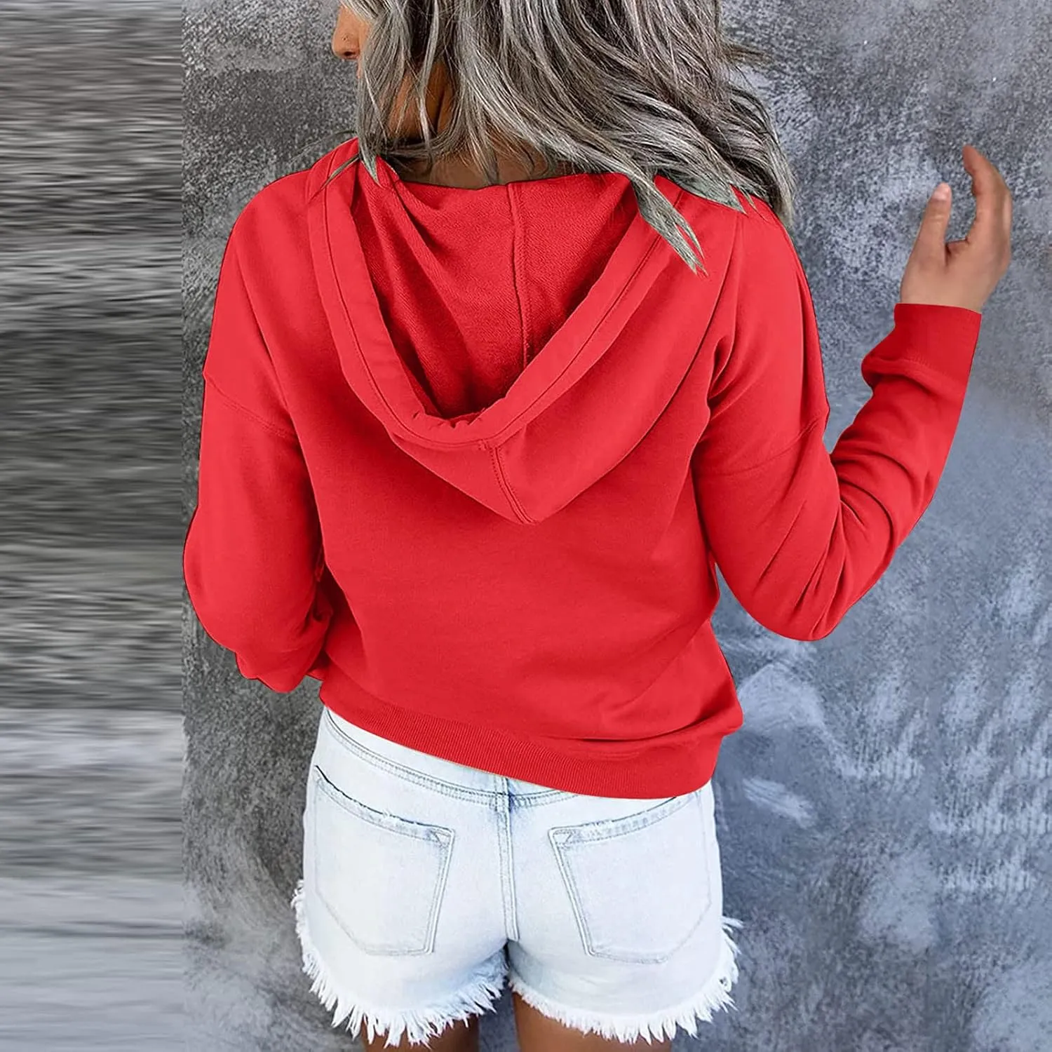 Womens Casual Hoodies Pullover Tops Drawstring Long Sleeve Color Block Hooded Sweatshirts Fall Clothes with Pocket