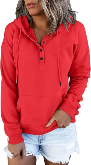 Womens Casual Hoodies Pullover Tops Drawstring Long Sleeve Color Block Hooded Sweatshirts Fall Clothes with Pocket