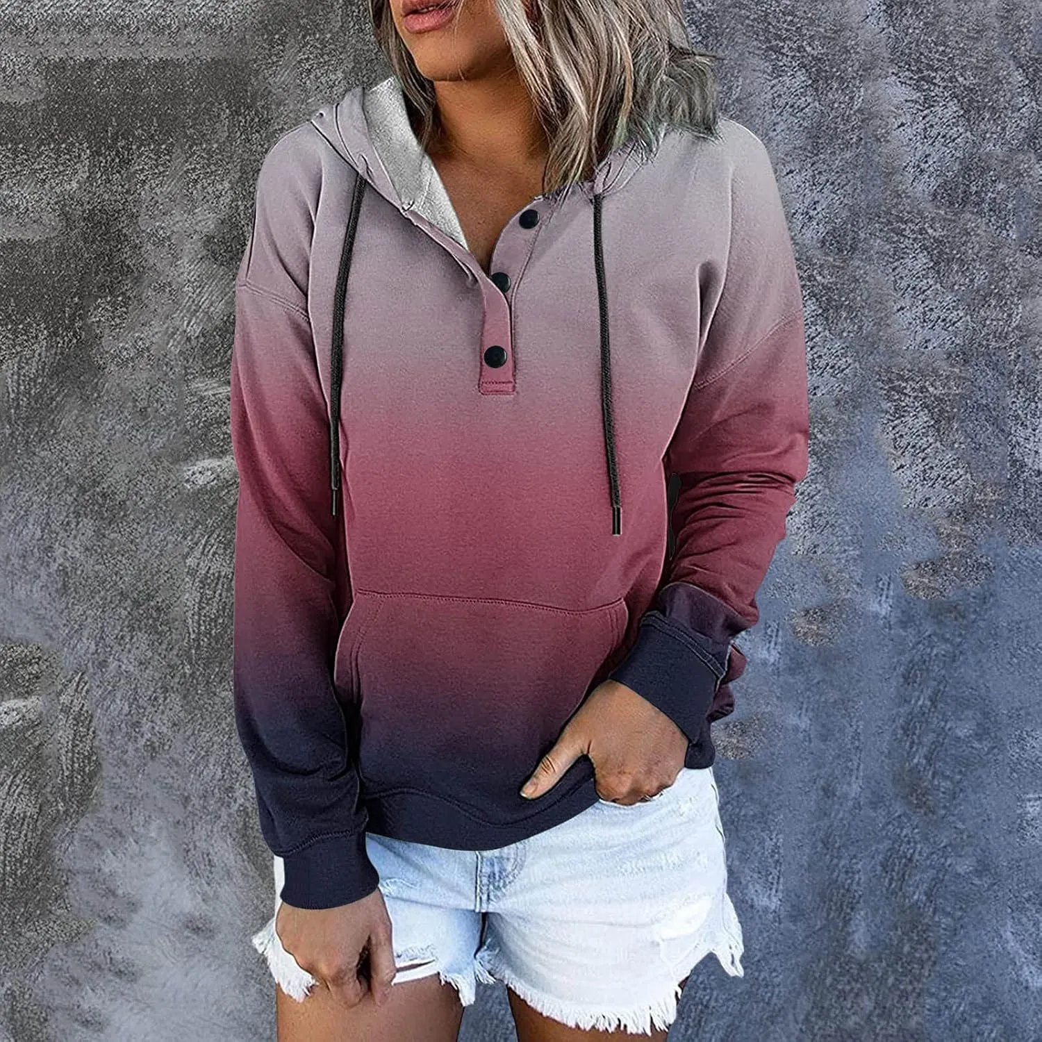 Womens Casual Hoodies Pullover Tops Drawstring Long Sleeve Color Block Hooded Sweatshirts Fall Clothes with Pocket