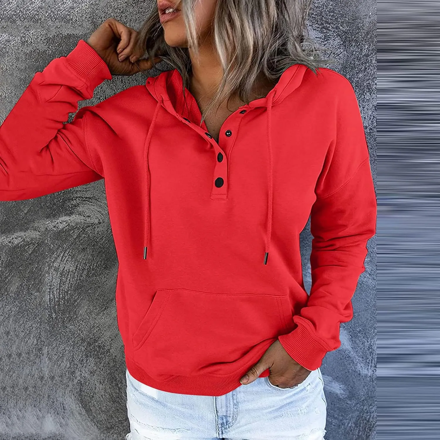 Womens Casual Hoodies Pullover Tops Drawstring Long Sleeve Color Block Hooded Sweatshirts Fall Clothes with Pocket
