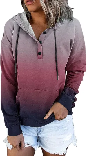 Womens Casual Hoodies Pullover Tops Drawstring Long Sleeve Color Block Hooded Sweatshirts Fall Clothes with Pocket