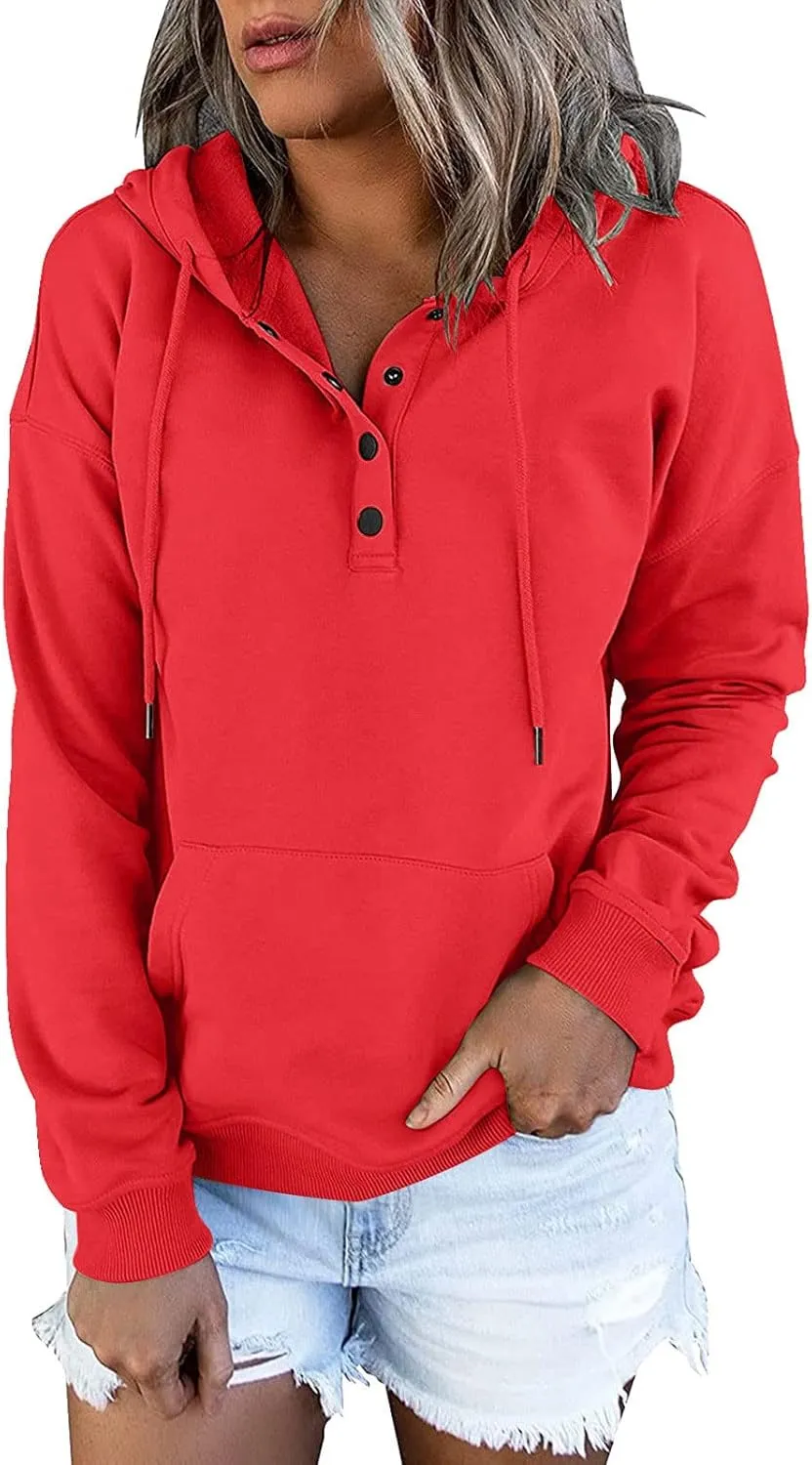 Womens Casual Hoodies Pullover Tops Drawstring Long Sleeve Color Block Hooded Sweatshirts Fall Clothes with Pocket