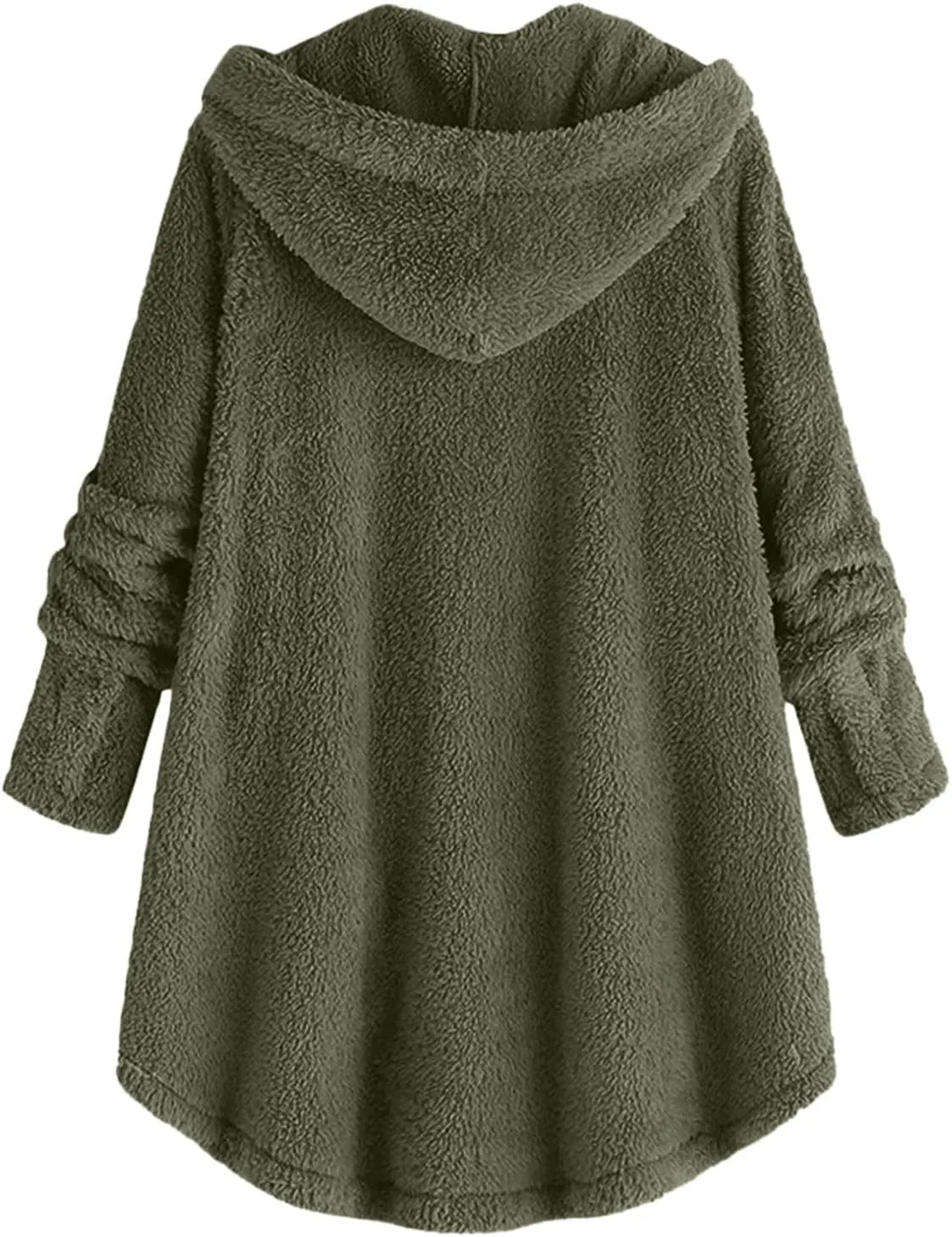 Womens Casual Sherpa Hoodie Jacket Fuzzy Fleece Warm Sweatshirts Button Down Oversized Outerwear Loose Hooded Tops