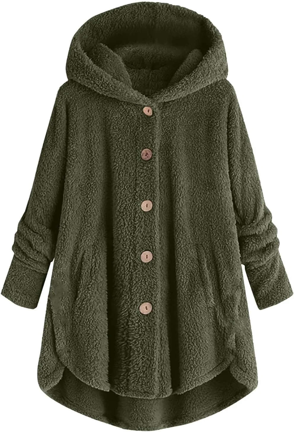Womens Casual Sherpa Hoodie Jacket Fuzzy Fleece Warm Sweatshirts Button Down Oversized Outerwear Loose Hooded Tops