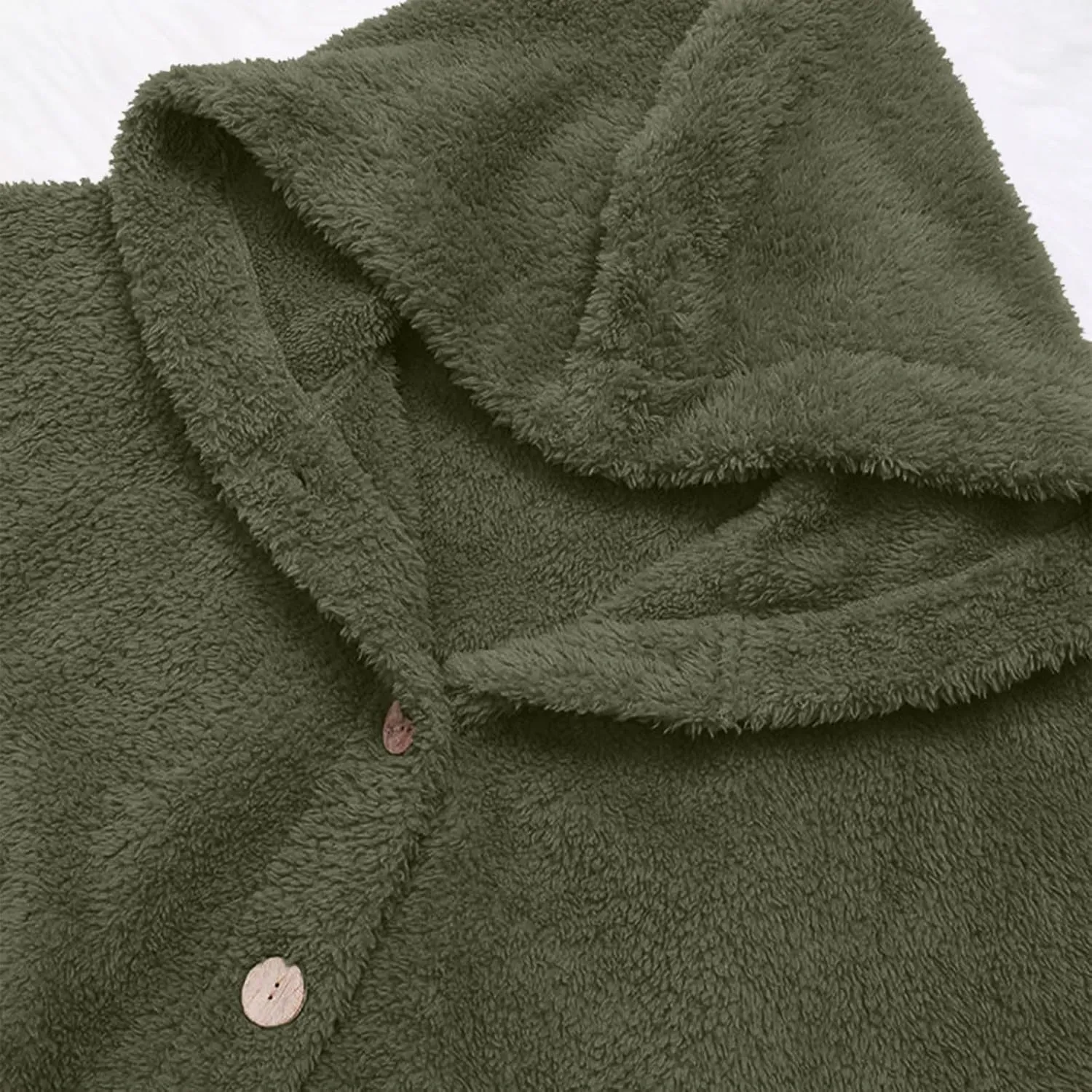Womens Casual Sherpa Hoodie Jacket Fuzzy Fleece Warm Sweatshirts Button Down Oversized Outerwear Loose Hooded Tops