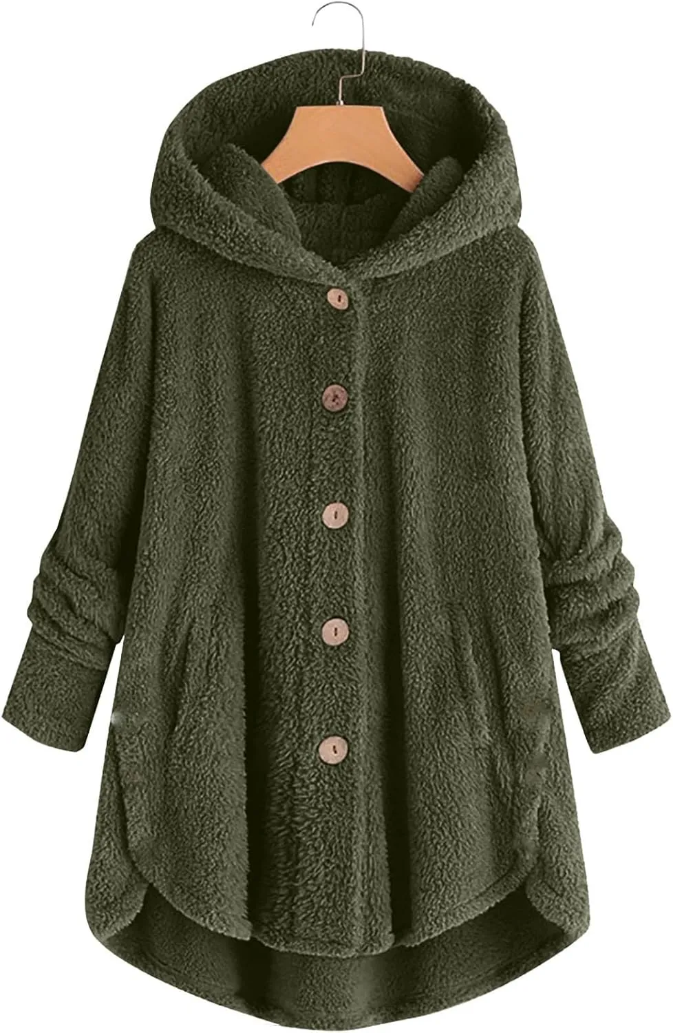 Womens Casual Sherpa Hoodie Jacket Fuzzy Fleece Warm Sweatshirts Button Down Oversized Outerwear Loose Hooded Tops