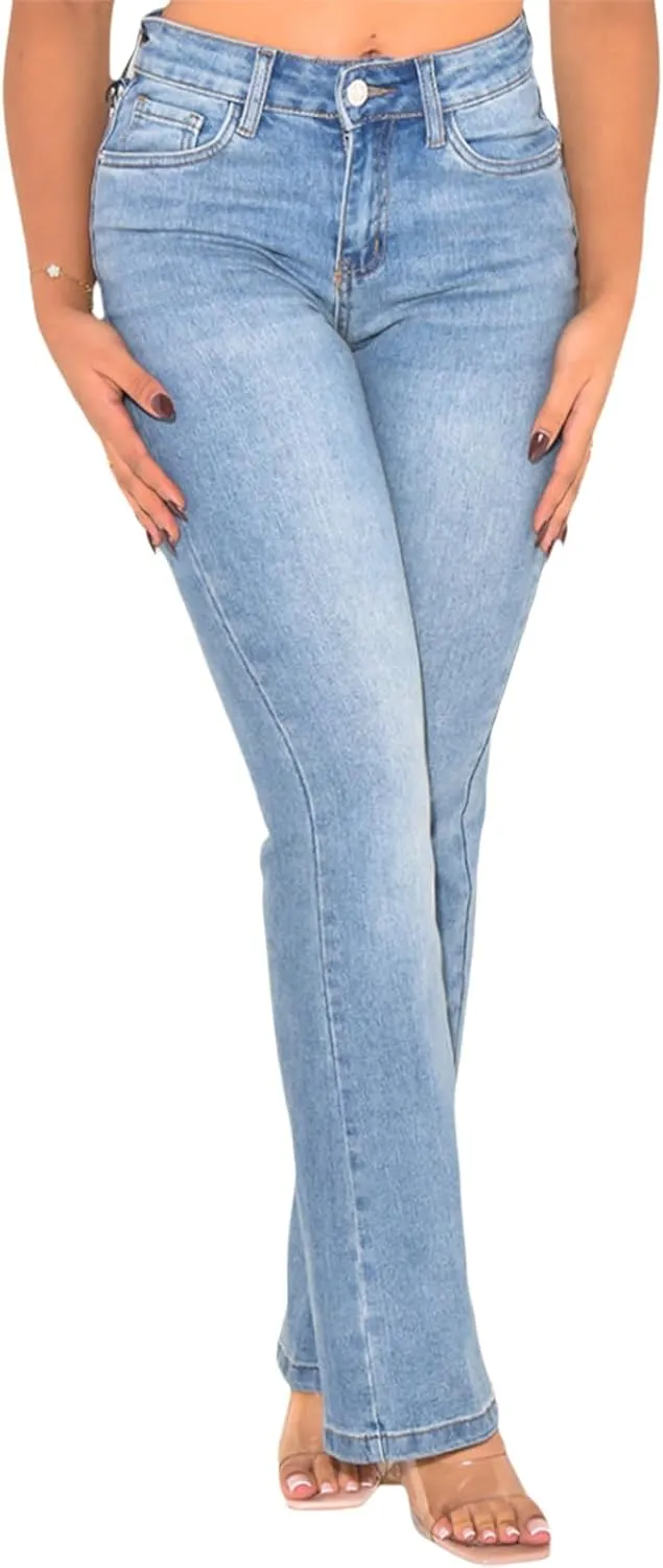 Women's Casual Straight Leg Jeans High Waist Stretchy Classic Denim Pants with Pocket