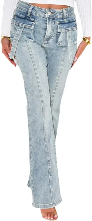 Women's Casual Straight Leg Jeans High Waist Stretchy Classic Denim Pants with Pocket
