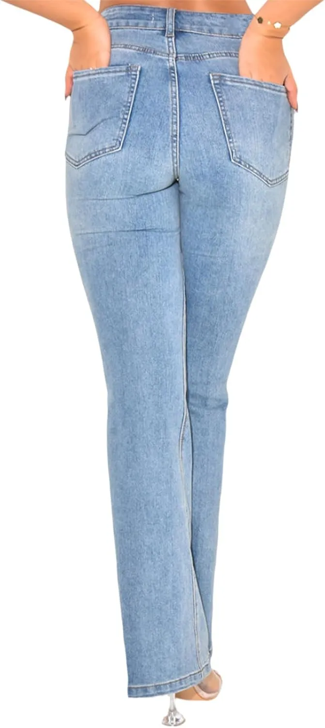 Women's Casual Straight Leg Jeans High Waist Stretchy Classic Denim Pants with Pocket