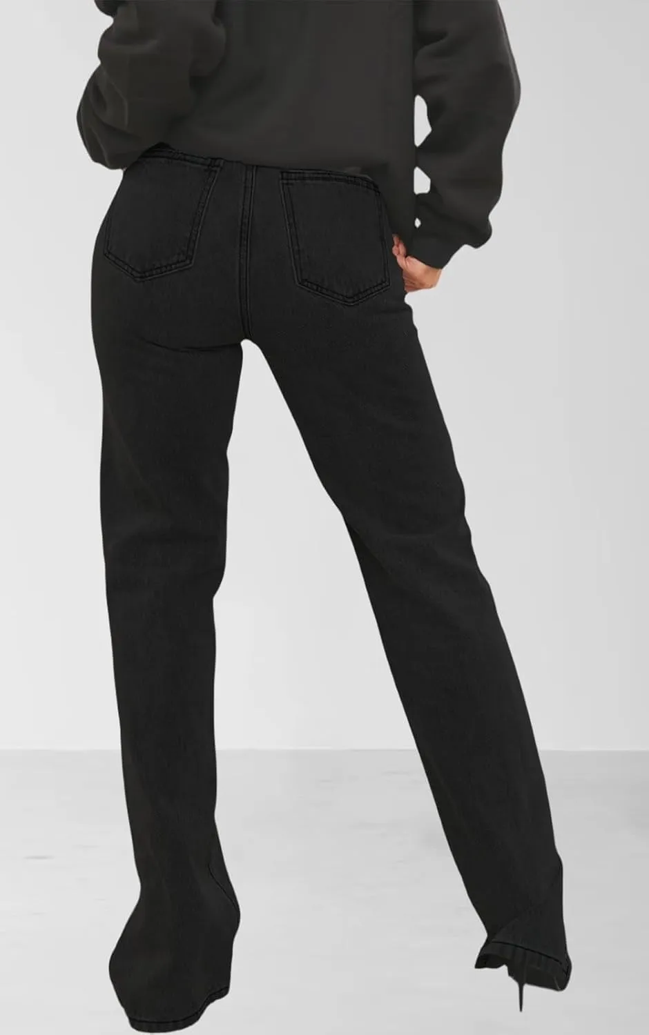 Women's Casual Straight Leg Jeans High Waist Stretchy Classic Denim Pants with Pocket