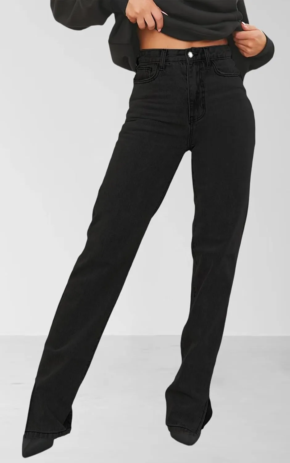 Women's Casual Straight Leg Jeans High Waist Stretchy Classic Denim Pants with Pocket