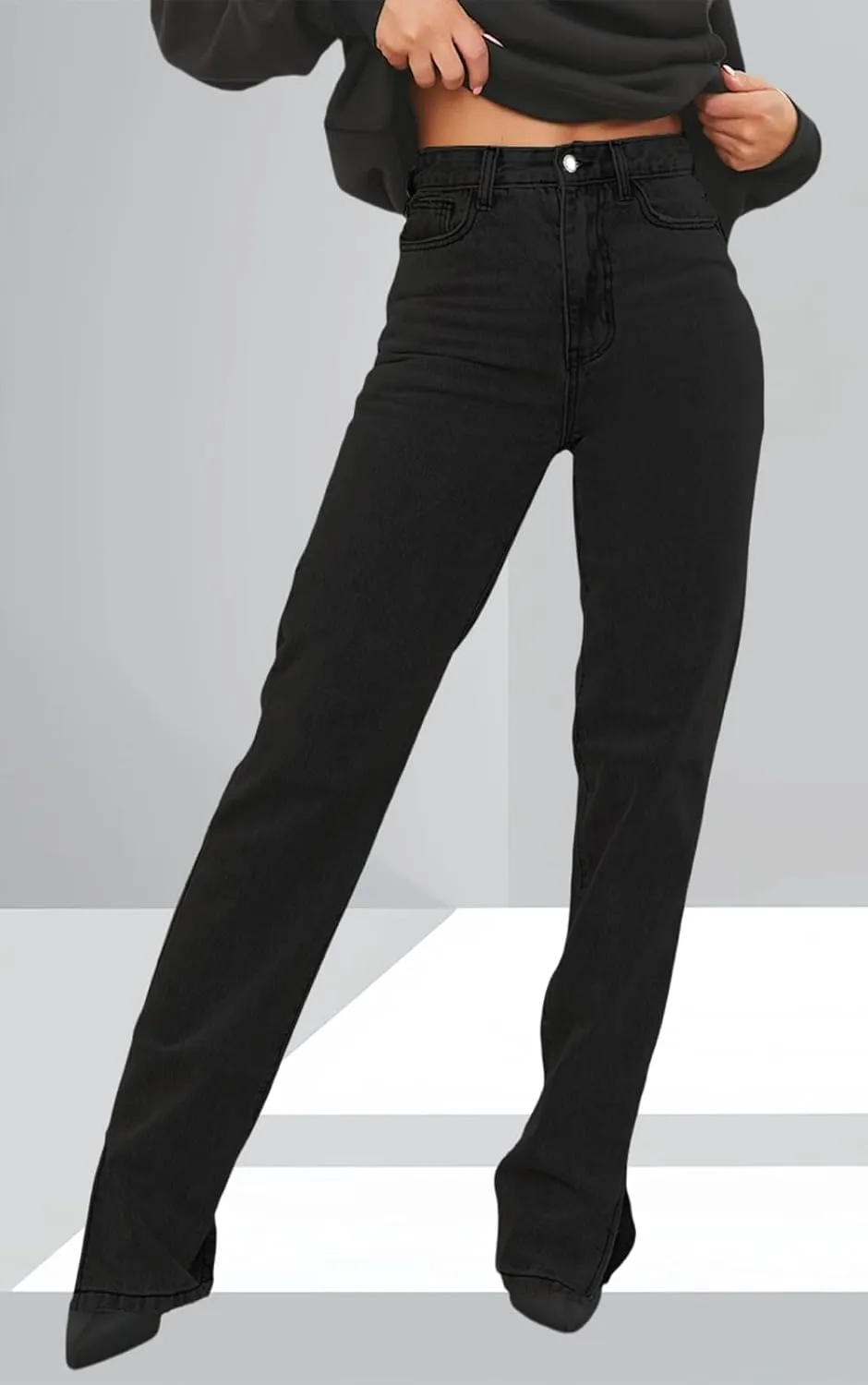 Women's Casual Straight Leg Jeans High Waist Stretchy Classic Denim Pants with Pocket