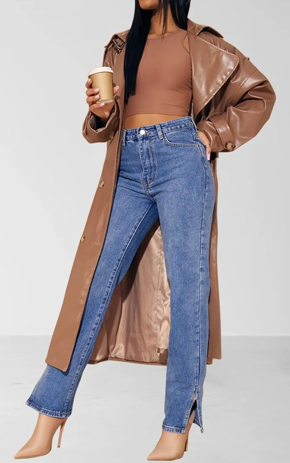 Women's Casual Straight Leg Jeans High Waist Stretchy Classic Denim Pants with Pocket