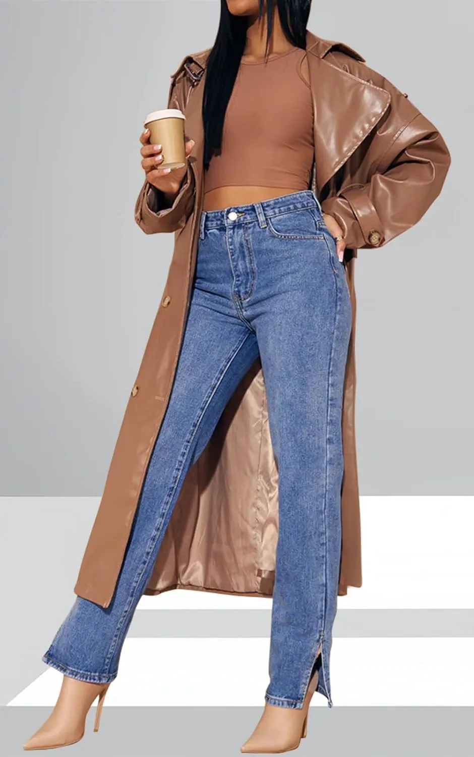 Women's Casual Straight Leg Jeans High Waist Stretchy Classic Denim Pants with Pocket
