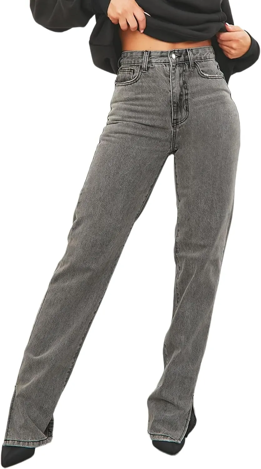 Women's Casual Straight Leg Jeans High Waist Stretchy Classic Denim Pants with Pocket