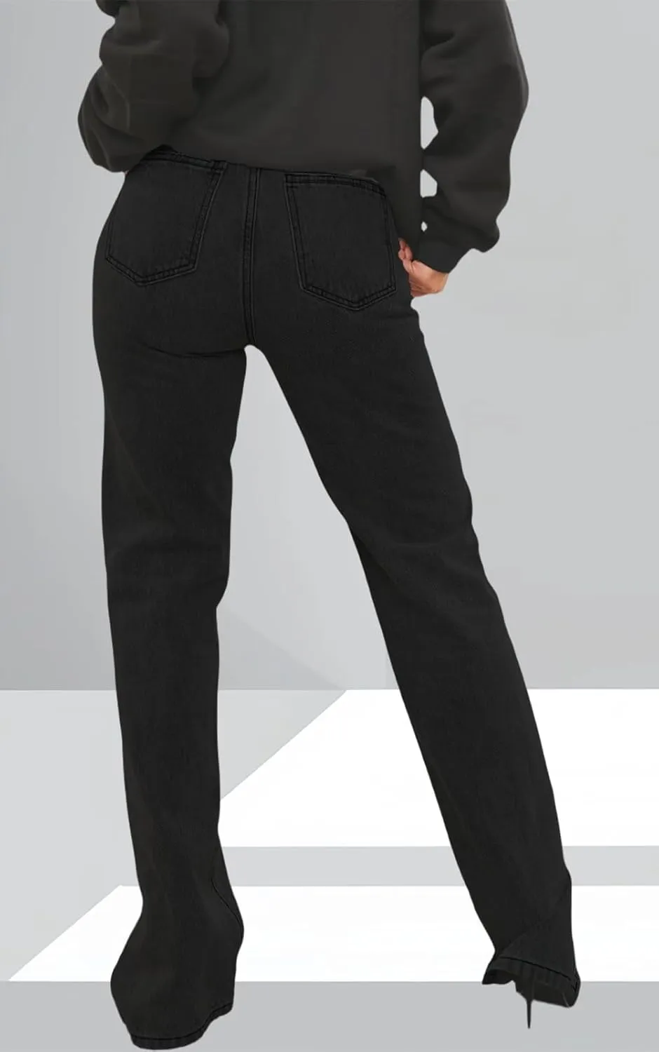 Women's Casual Straight Leg Jeans High Waist Stretchy Classic Denim Pants with Pocket