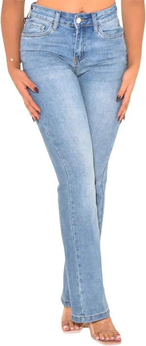 Women's Casual Straight Leg Jeans High Waist Stretchy Classic Denim Pants with Pocket