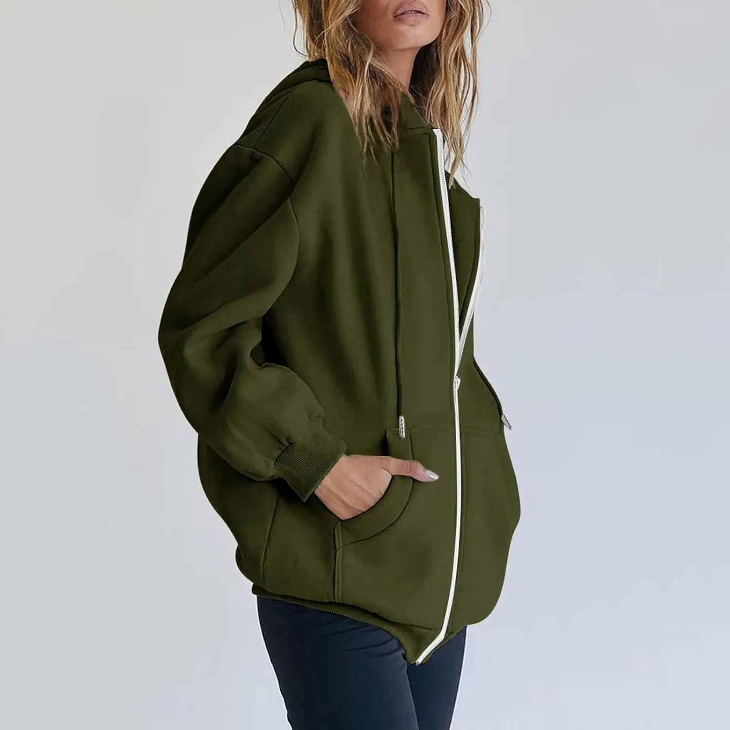 Womens Casual Sweatshirts Full Zipper Hoodies Loose Long Sleeve Drawsting Pullover with Pockets 2024 Fall Workout Tops