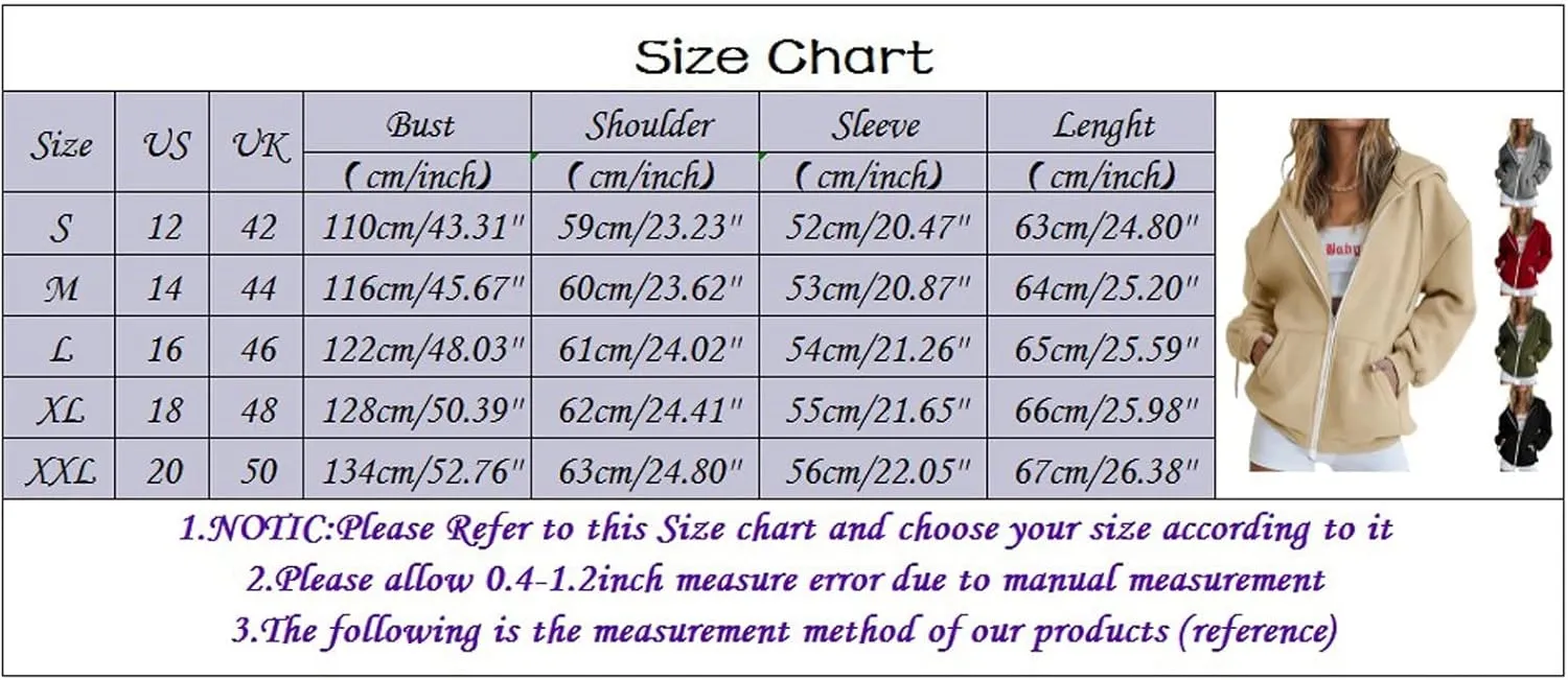 Womens Casual Sweatshirts Full Zipper Hoodies Loose Long Sleeve Drawsting Pullover with Pockets 2024 Fall Workout Tops