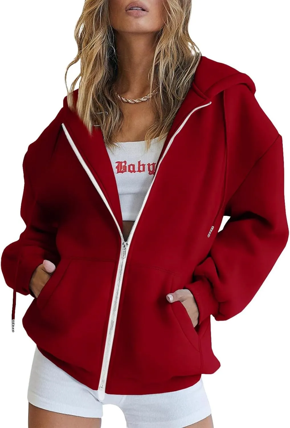 Womens Casual Sweatshirts Full Zipper Hoodies Loose Long Sleeve Drawsting Pullover with Pockets 2024 Fall Workout Tops