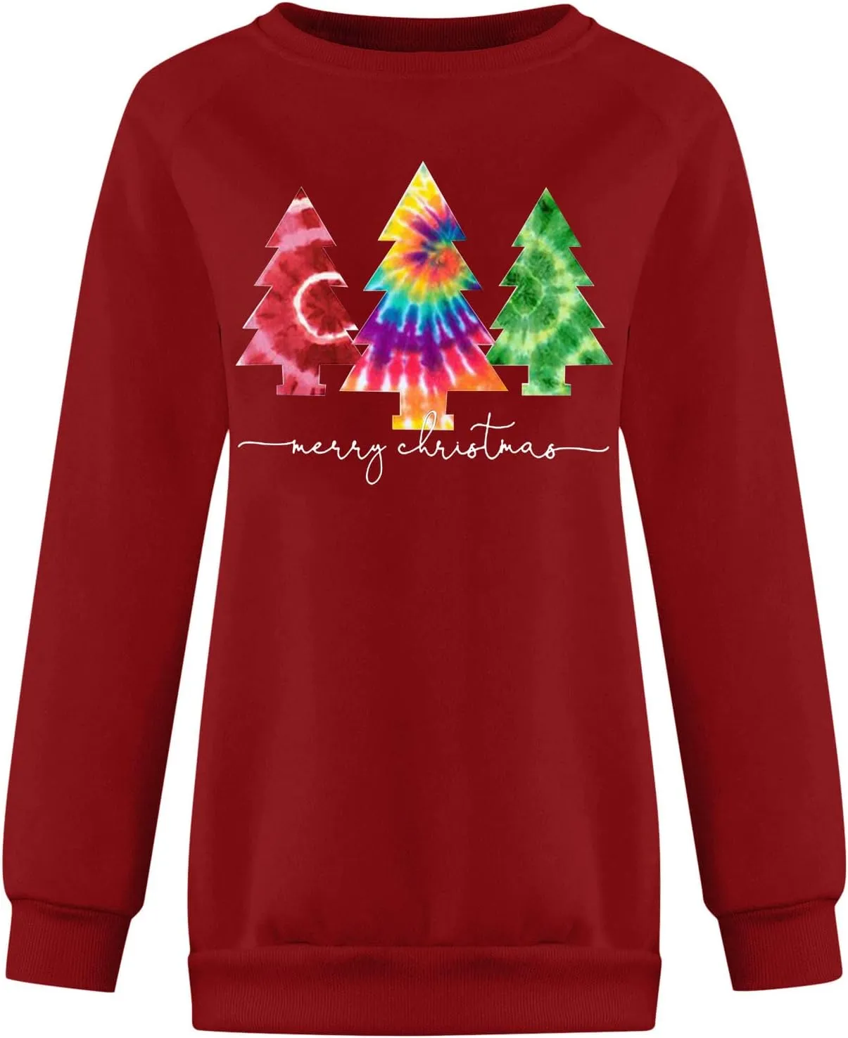 Womens Christmas Print O Neck Sweatshirt Round Neck Fit Pullover Tops Casual Long Sleeve Workout Shirts Loose