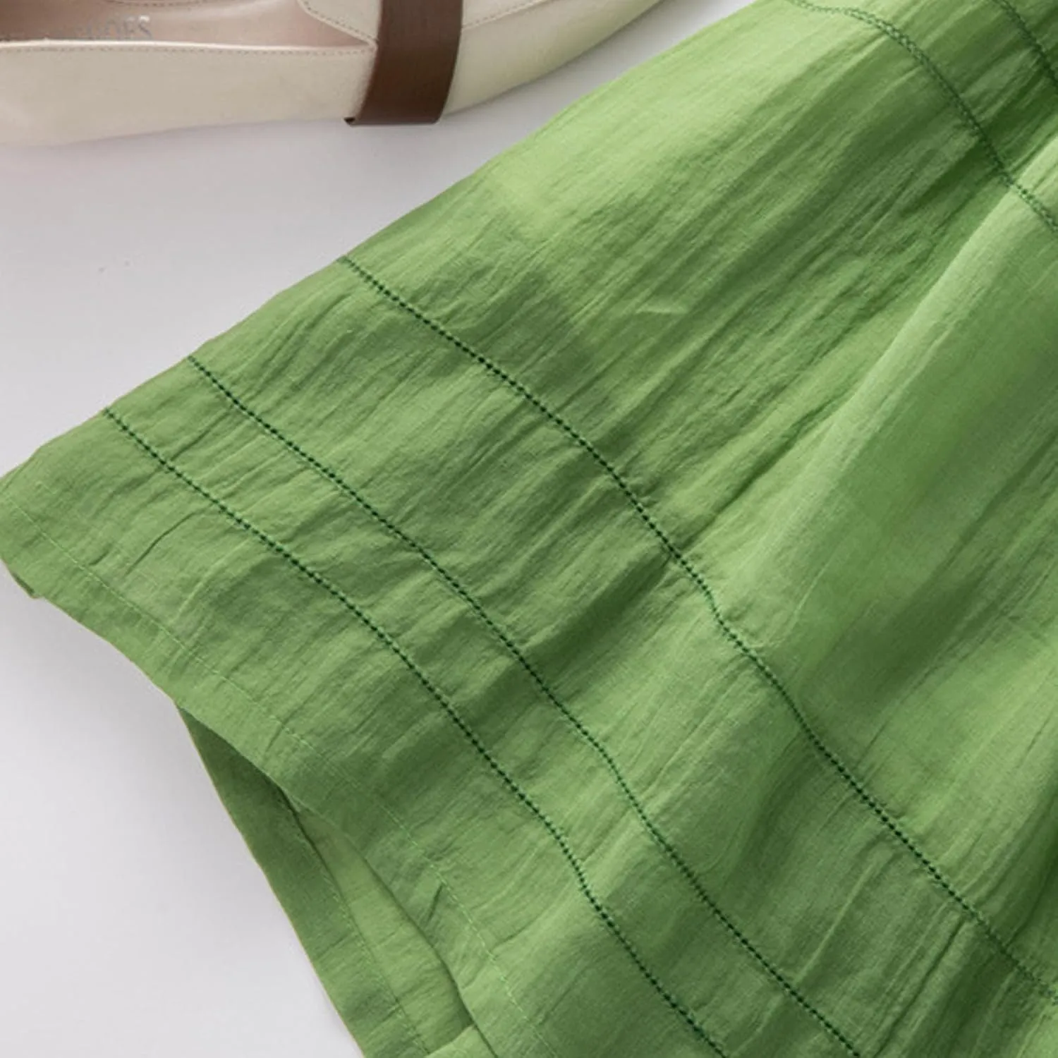 Women's Cotton Linen Gauze Long Dress Summer High Waist Flowy Midi Dress Half Sleeve Button Down Swing Dresses