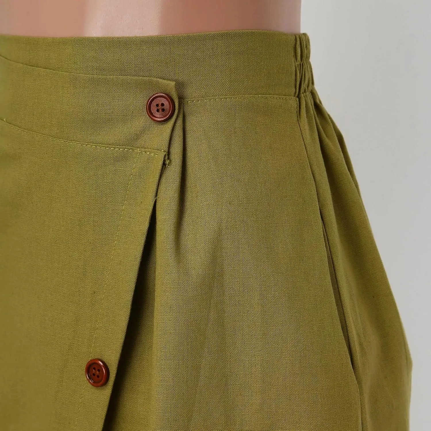 Women's Cotton Linen Loose Fit Swing Skirt - Midi Length Button Front Elegant for Office Daily