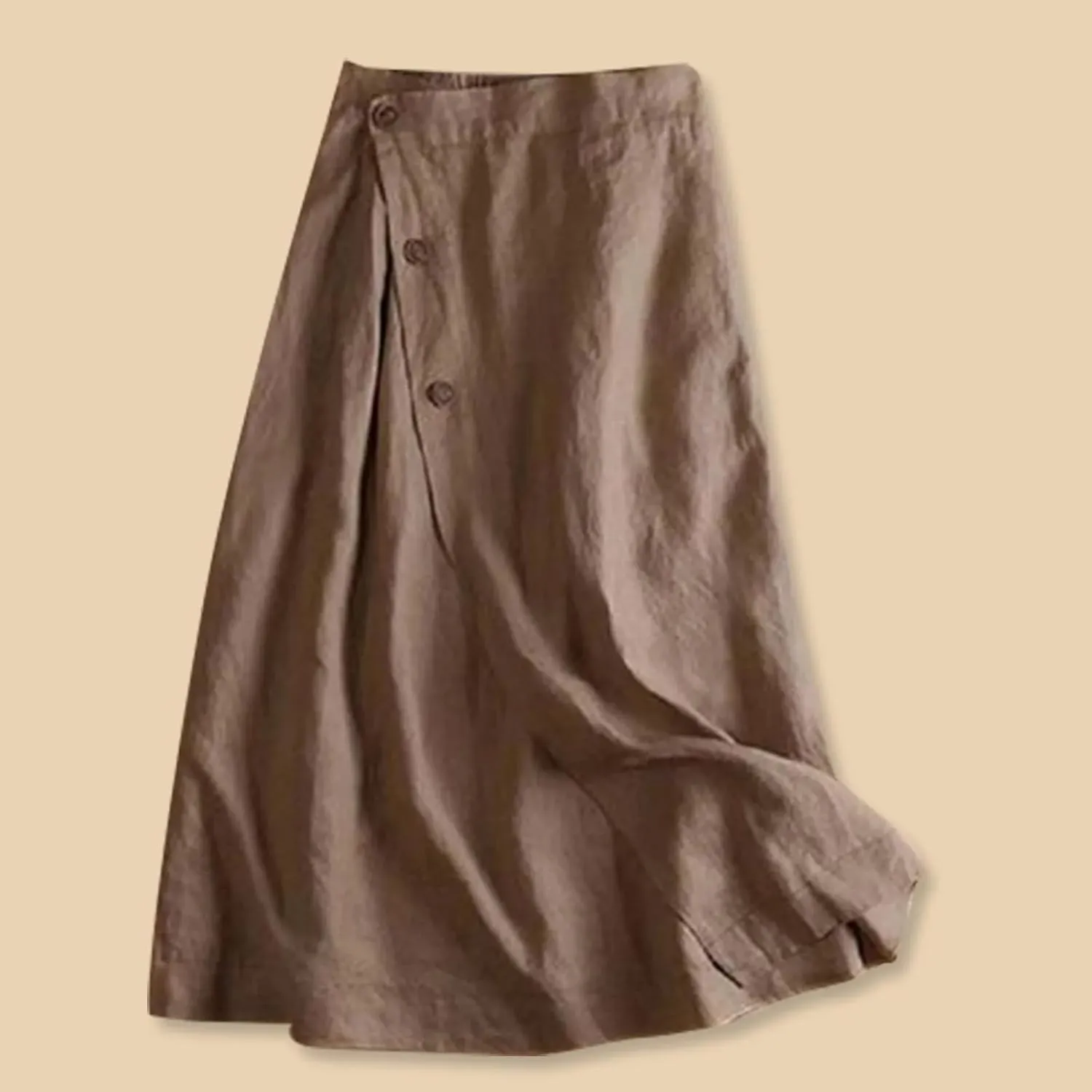 Women's Cotton Linen Loose Fit Swing Skirt - Midi Length Button Front Elegant for Office Daily