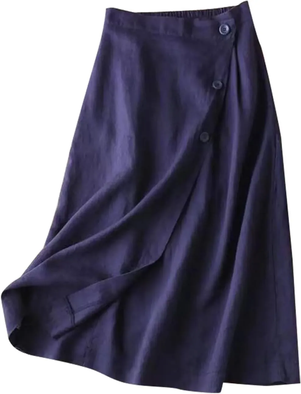 Women's Cotton Linen Loose Fit Swing Skirt - Midi Length Button Front Elegant for Office Daily